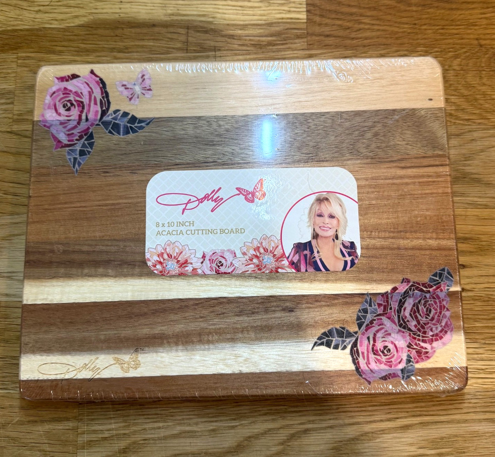 Dolly Parton 8x10 Inch Acacia Cutting Board Rose Floral Reversible New